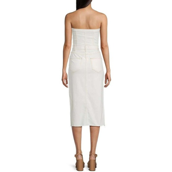 GB Gianni Bini S Small Strapless Denim Midi Jean Dress Off-White Slit NWT L797 - Picture 3 of 10